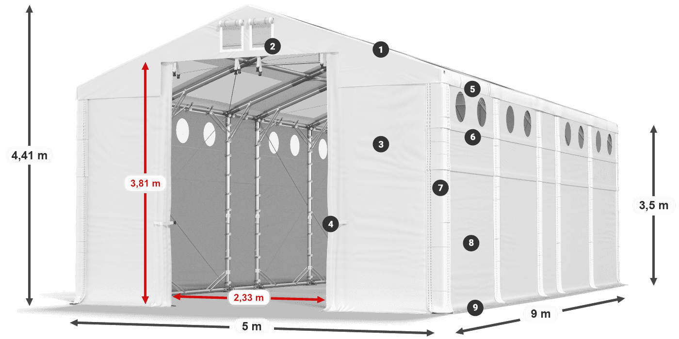 Dach: MS T 580 PVC Ściany: MS O 580 PVC 3.5m legenda