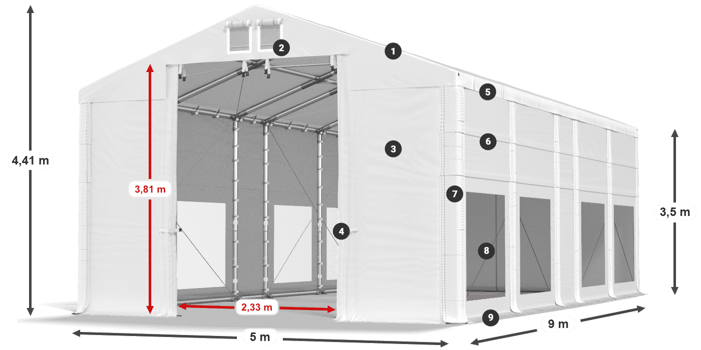 Dach: MS 580 PVC Ściany: MS 580 PVC 3.5m legenda