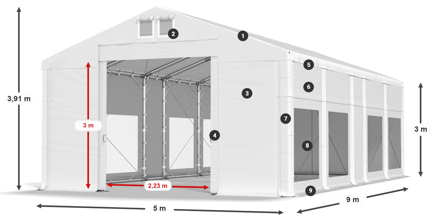Dach: FR 620 PVC Ściany: MS 580 PVC 3m legenda