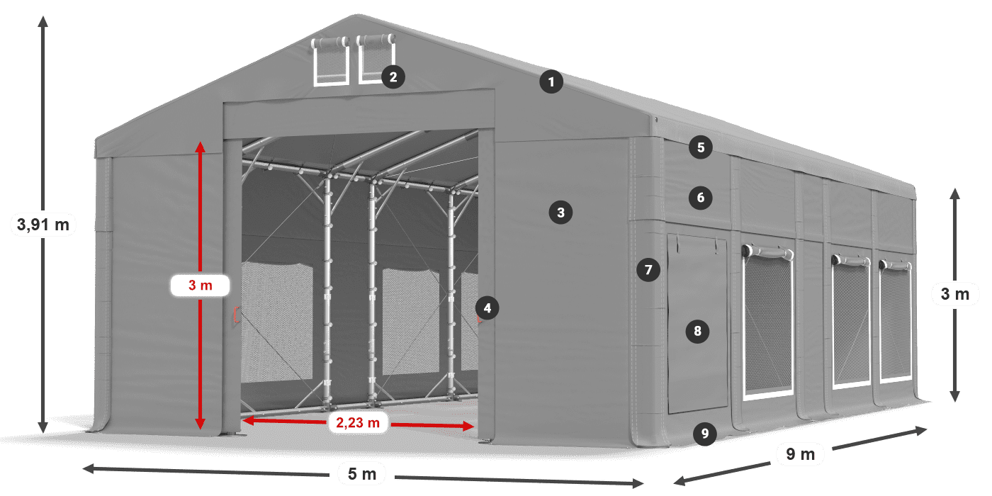 Dach: FR 620 PVC Ściany: SD 500 PVC 3m legenda