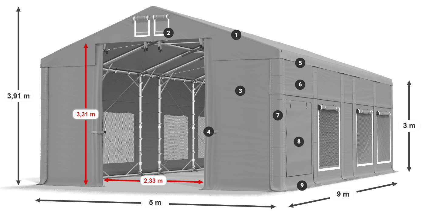 Dach: FR 620 PVC Ściany: SD 500 PVC 3m legenda