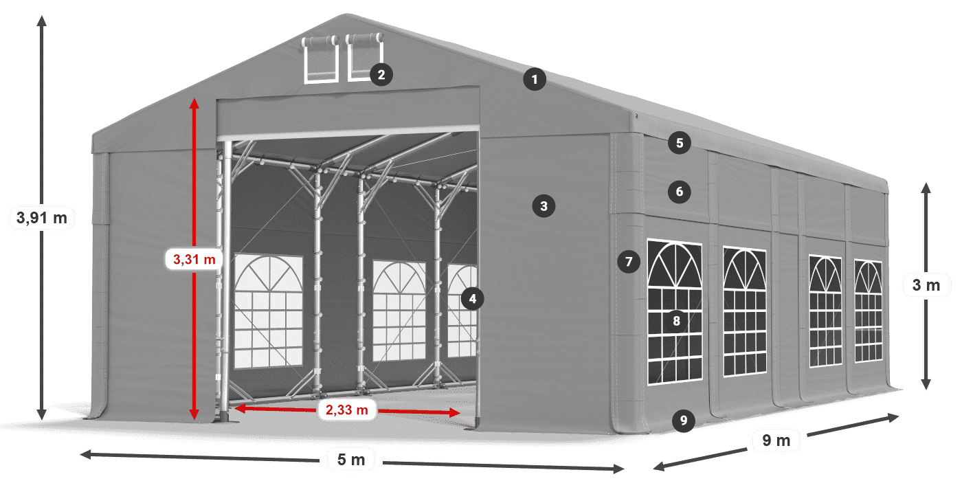 Dach: FR 620 PVC Ściany: SD 500 PVC 3m legenda