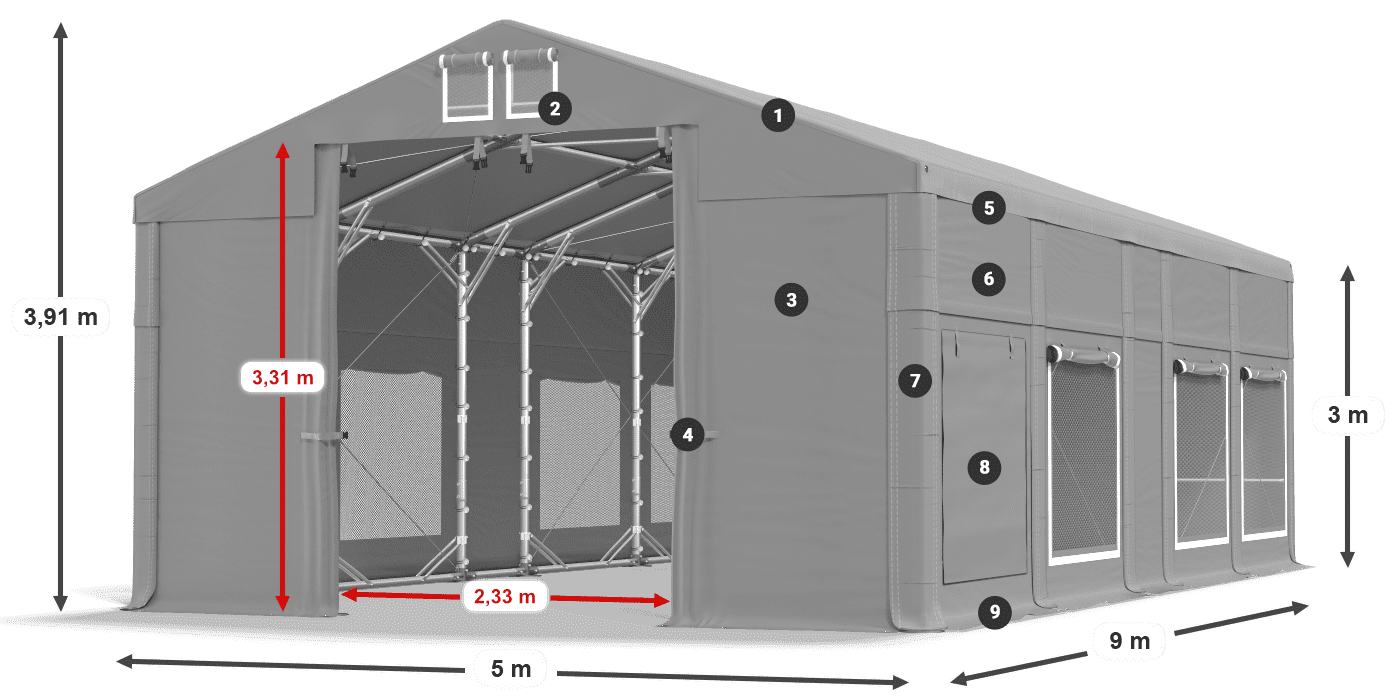 Dach: FR 620 PVC Ściany: SD 500 PVC 3m legenda