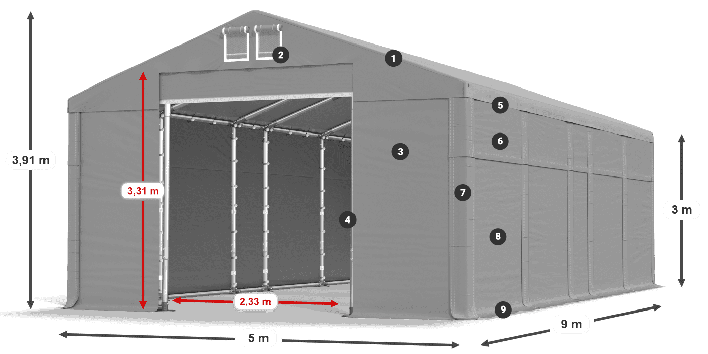 Dach: FR 620 PVC Ściany: SD 500 PVC 3m legenda