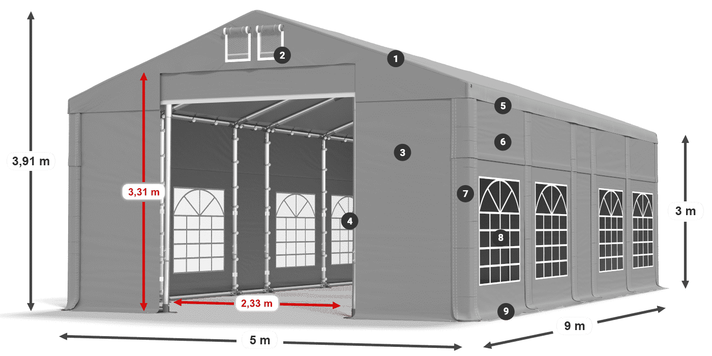 Dach: FR 620 PVC Ściany: SD 500 PVC 3m legenda