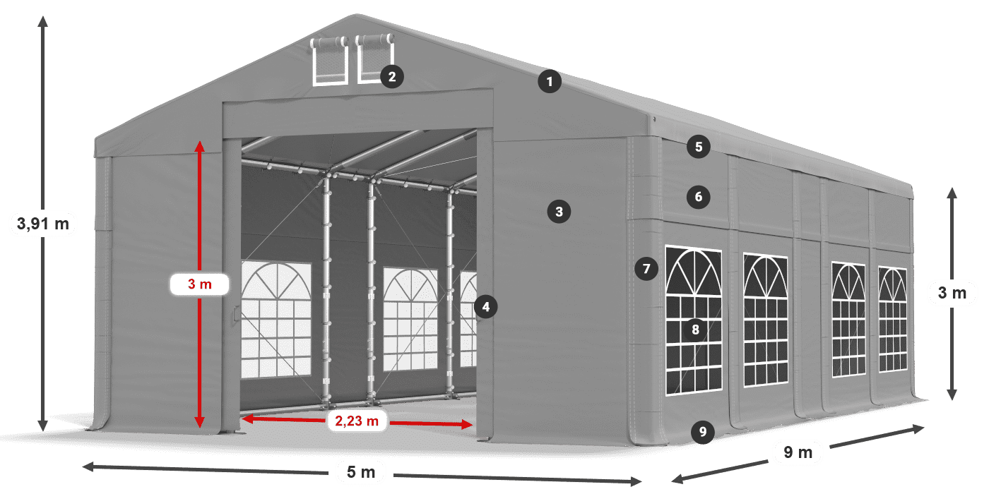 Dach: FR 620 PVC Ściany: SD 500 PVC 3m legenda