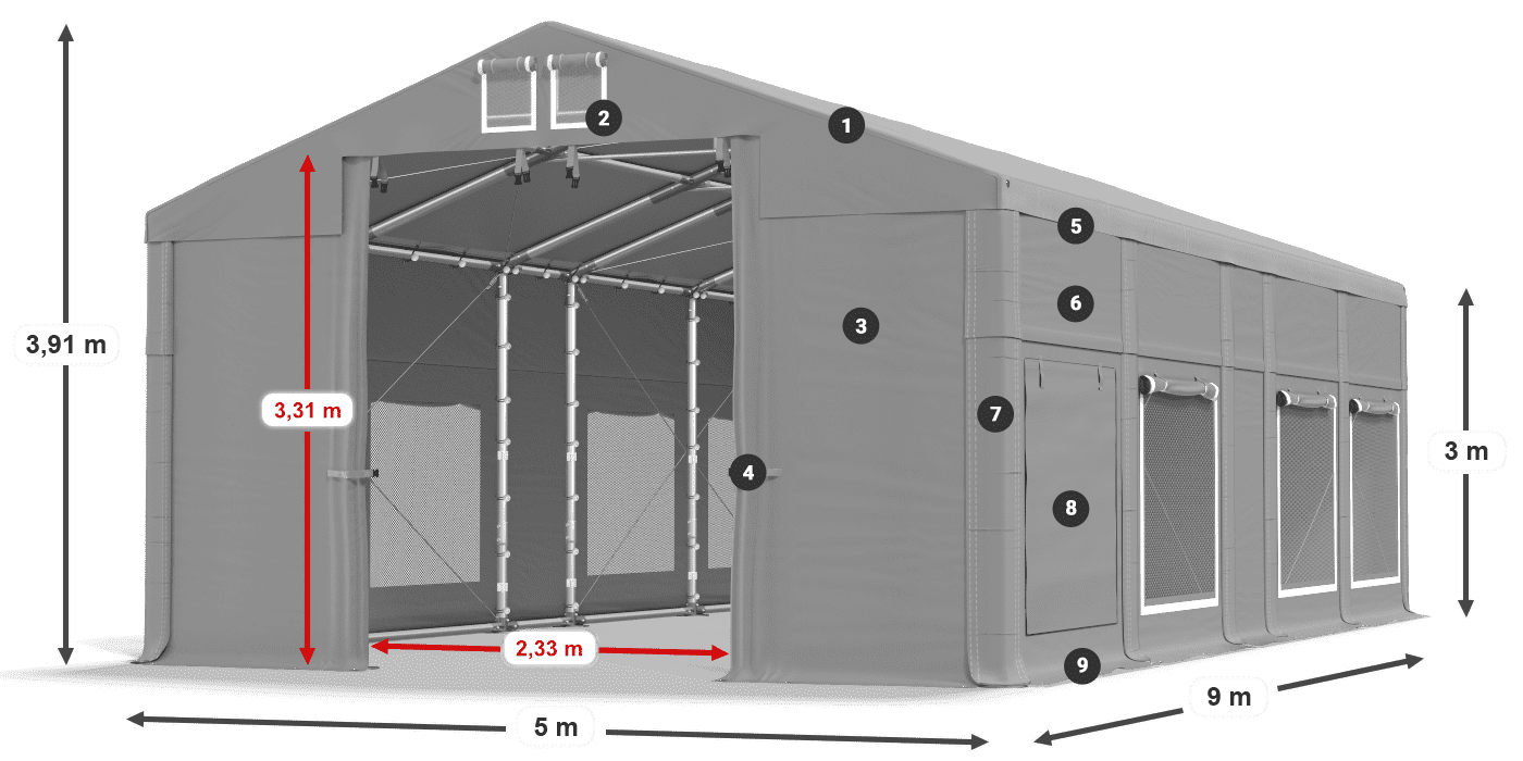 Dach: FR 620 PVC Ściany: SD 500 PVC 3m legenda
