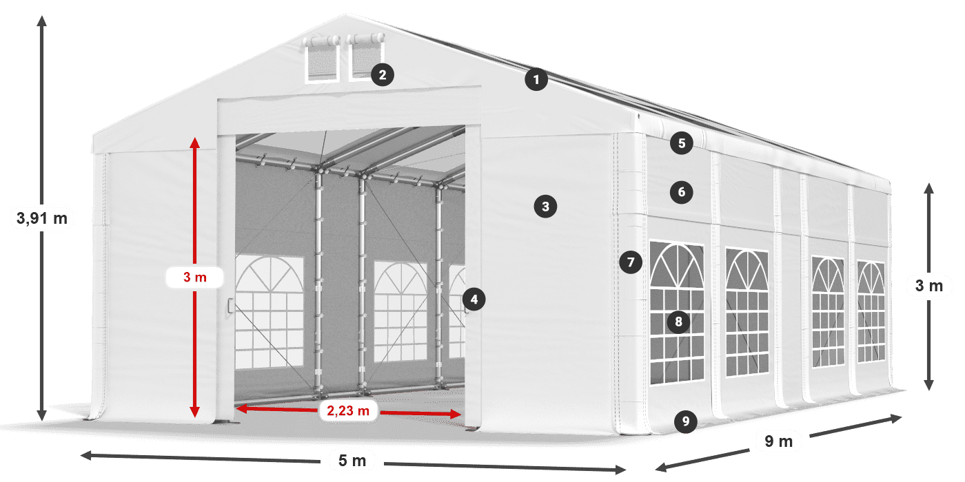 Dach: MS T 580 PVC Ściany: FR 620 PVC 3m legenda