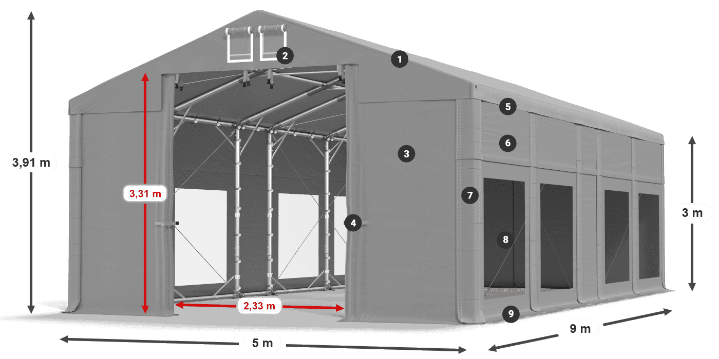 Dach: MS 580 PVC Ściany: MS 580 PVC 3m legenda