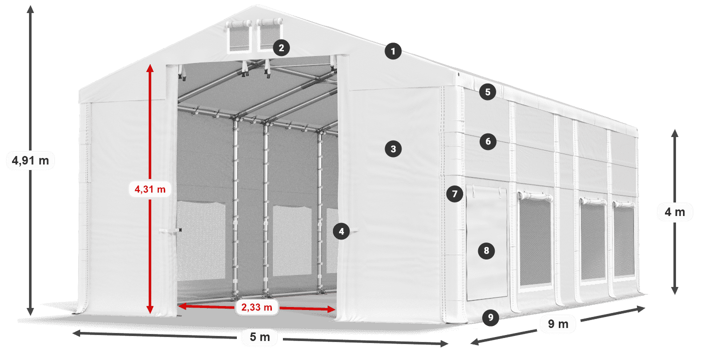 Dach: FR 620 PVC Ściany: SD 500 PVC 4m legenda