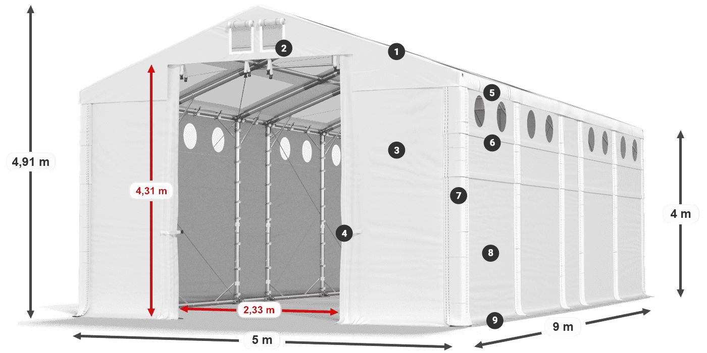 Dach: MS T 580 PVC Ściany: MS O 580 PVC 4m legenda