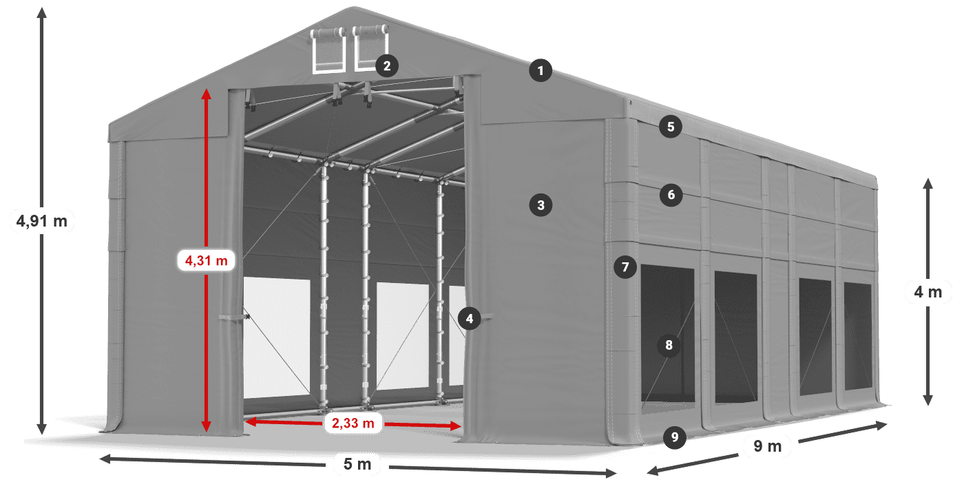 Dach: MS 580 PVC Ściany: MS 580 PVC 4m legenda