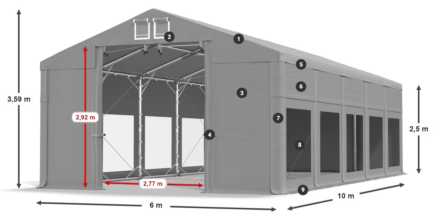 Dach: FR 620 PVC Ściany: MS 580 PVC 2.5m legenda