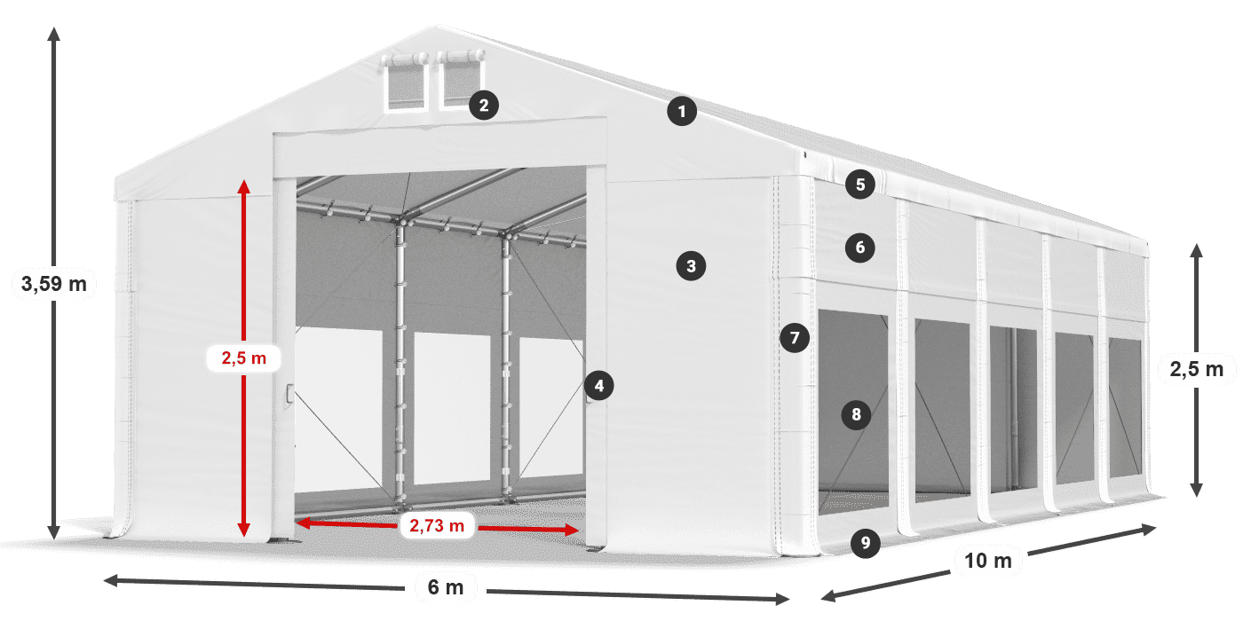 Dach: MS 580 PVC Ściany: MS 580 PVC 2.5m legenda