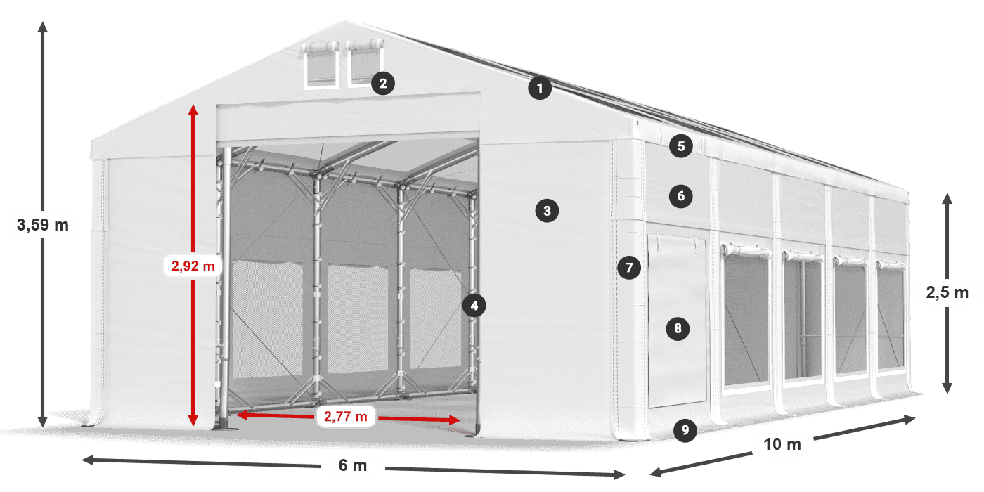 Dach: MS T 580 PVC Ściany: SD M 500 PVC 2,5m legenda