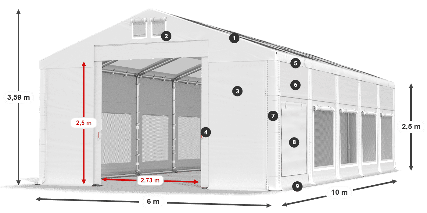Dach: MS T 580 PVC Ściany: SD M 500 PVC 2,5m legenda