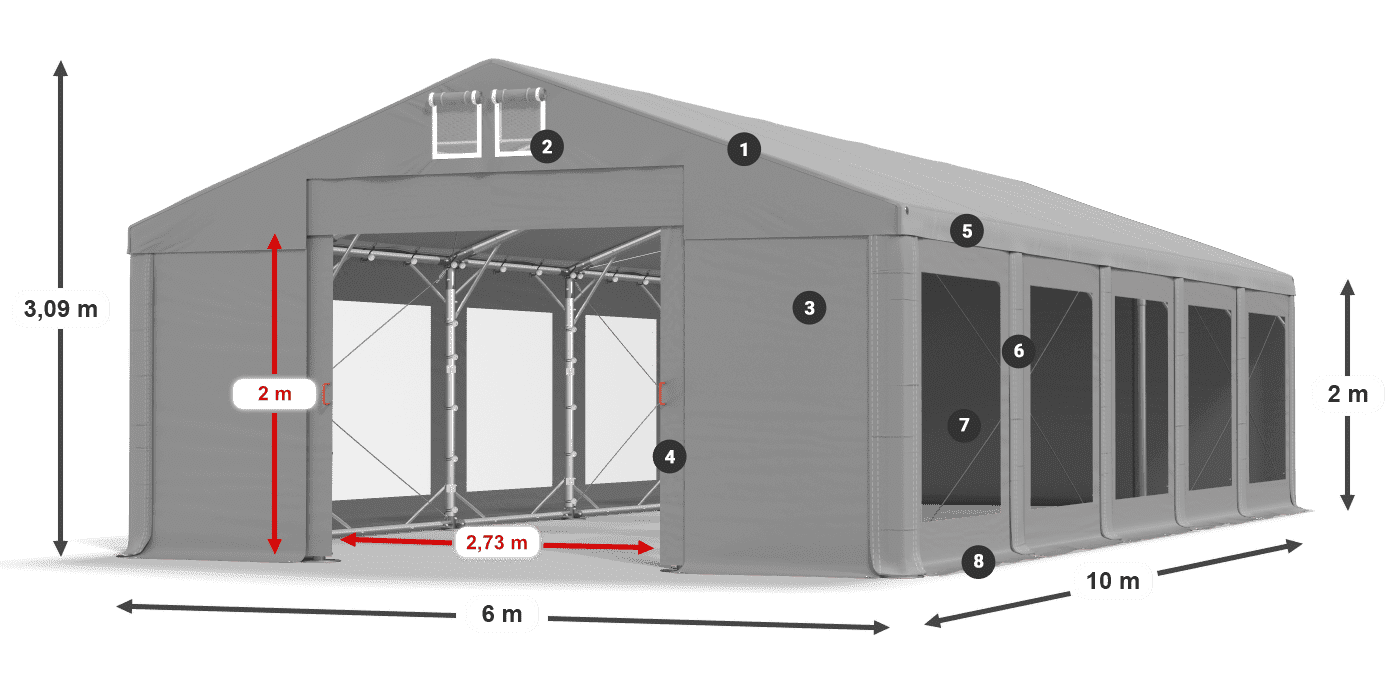 Dach: FR 620 PVC Ściany: MS 580 PVC 2m legenda