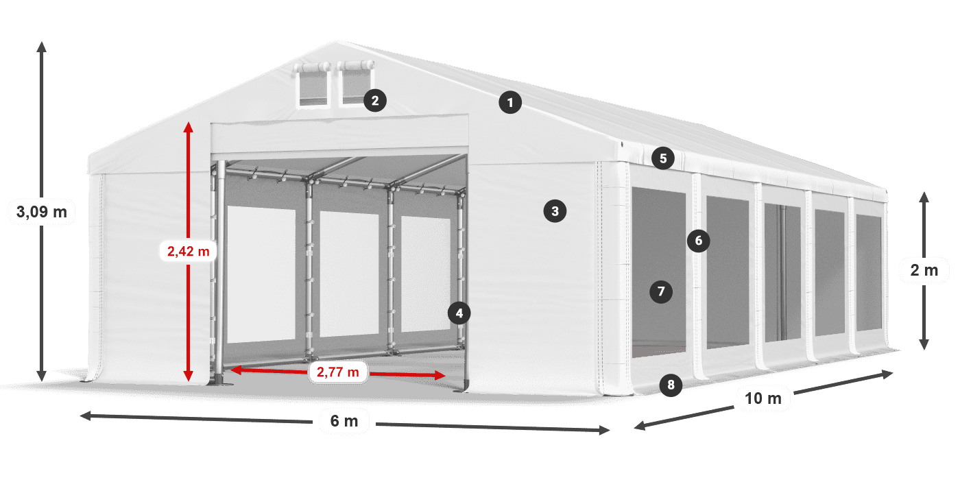 Dach: FR 620 PVC Ściany: MS 580 PVC 2m legenda