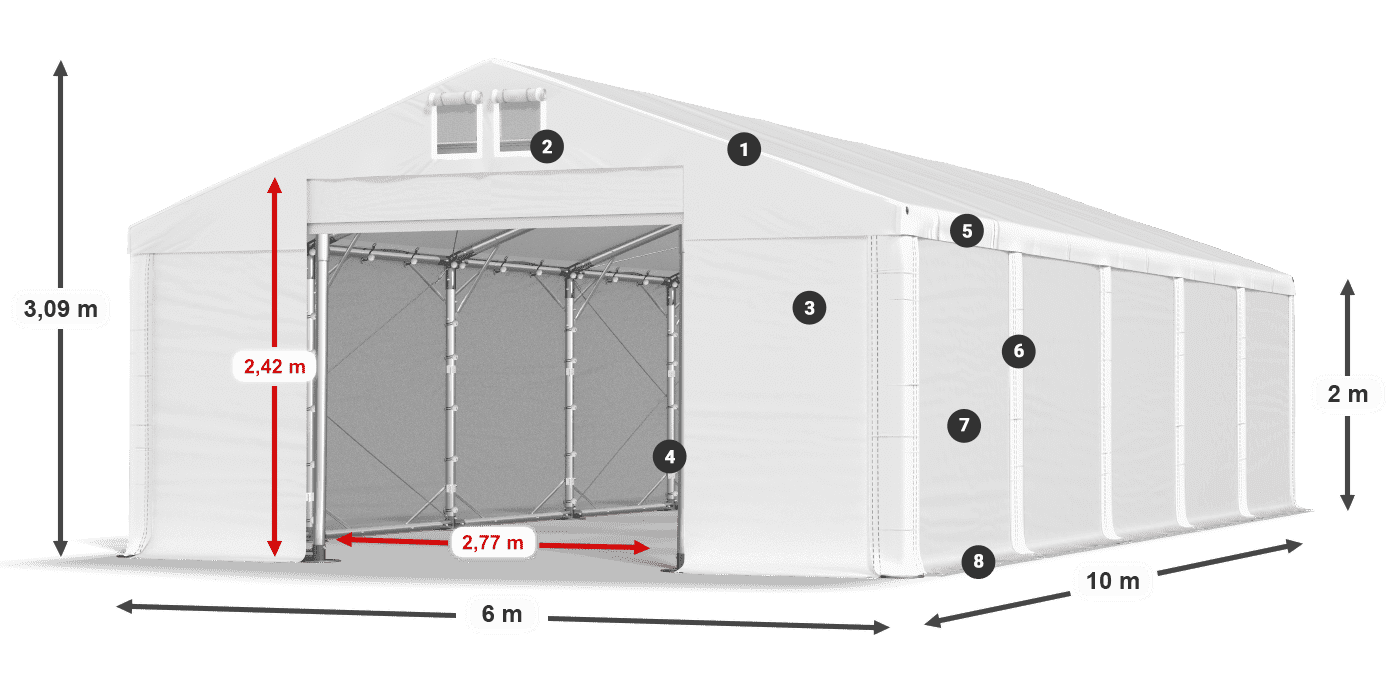 Dach: MS 580 PVC Ściany: FR M 620 PVC 2m legenda