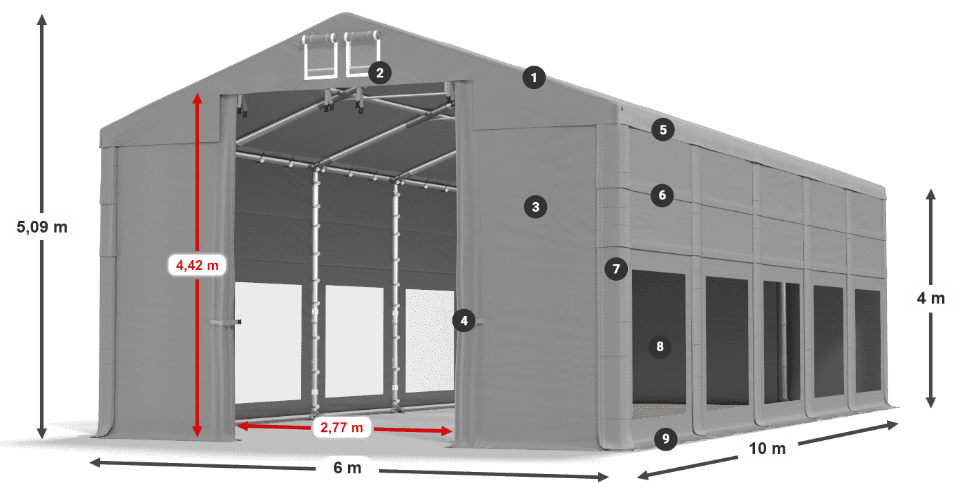 Dach: FR 620 PVC Ściany: MS 580 PVC 4m legenda