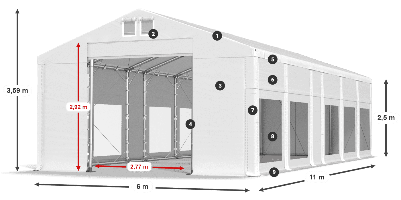 Dach: FR 620 PVC Ściany: MS 580 PVC 2.5m legenda