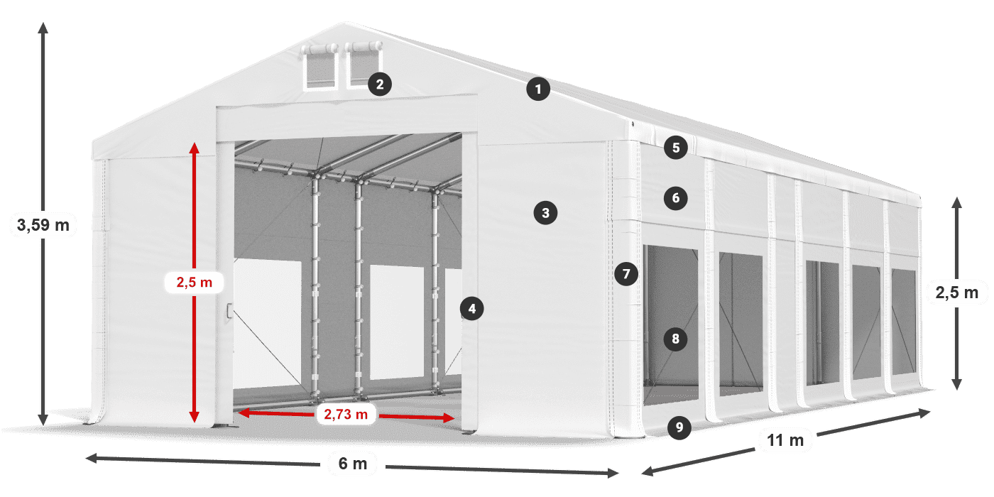 Dach: FR 620 PVC Ściany: MS 580 PVC 2.5m legenda