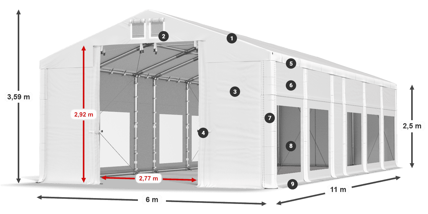 Dach: FR 620 PVC Ściany: MS 580 PVC 2.5m legenda