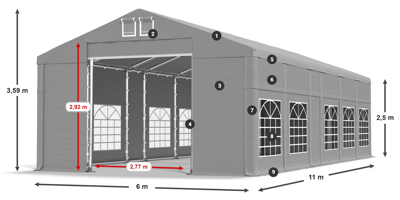 Dach: FR 620 PVC Ściany: SD 500 PVC 2.5m legenda