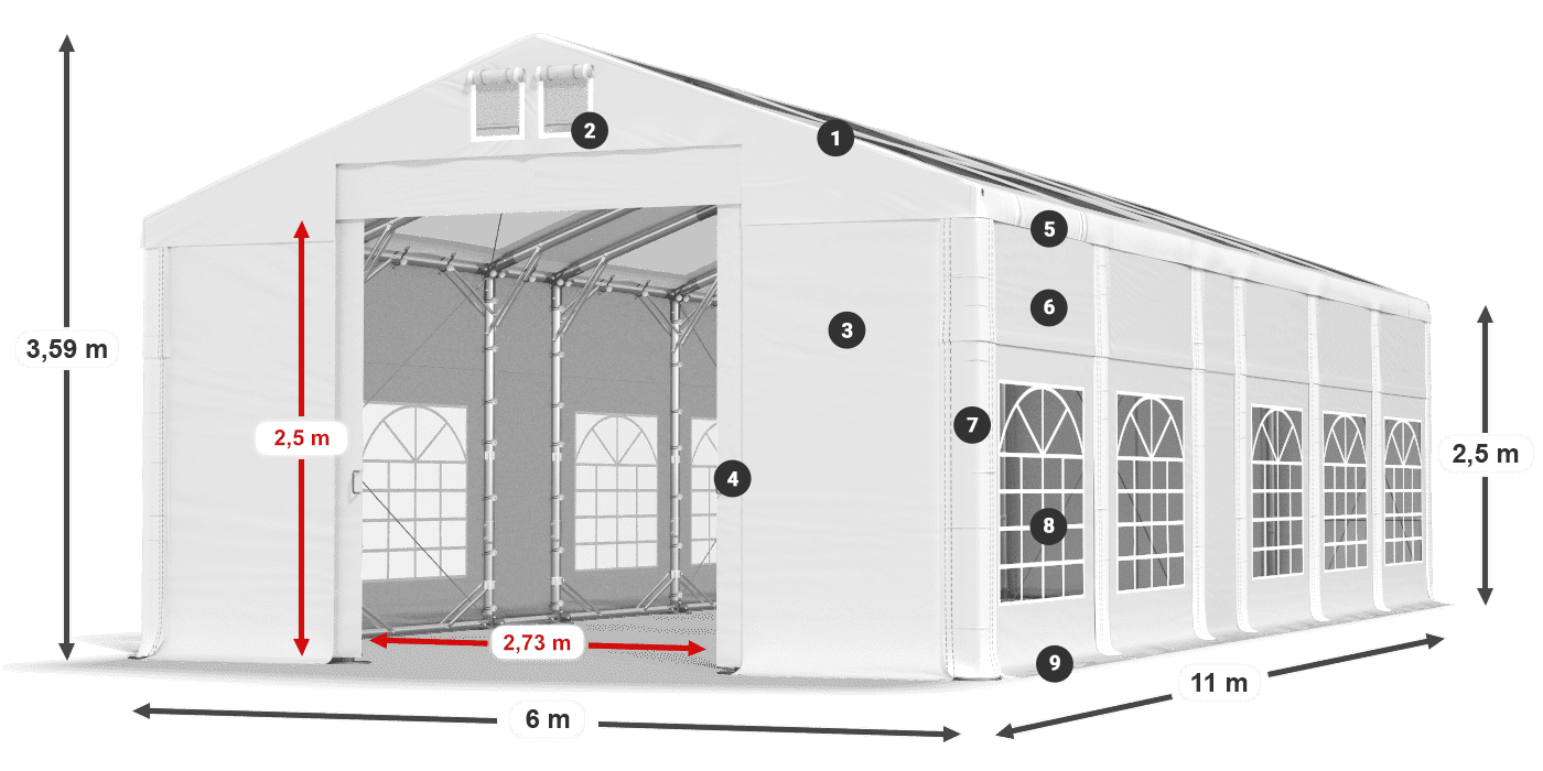 Dach: MS T 580 PVC Ściany: FR 620 PVC 2.5m legenda