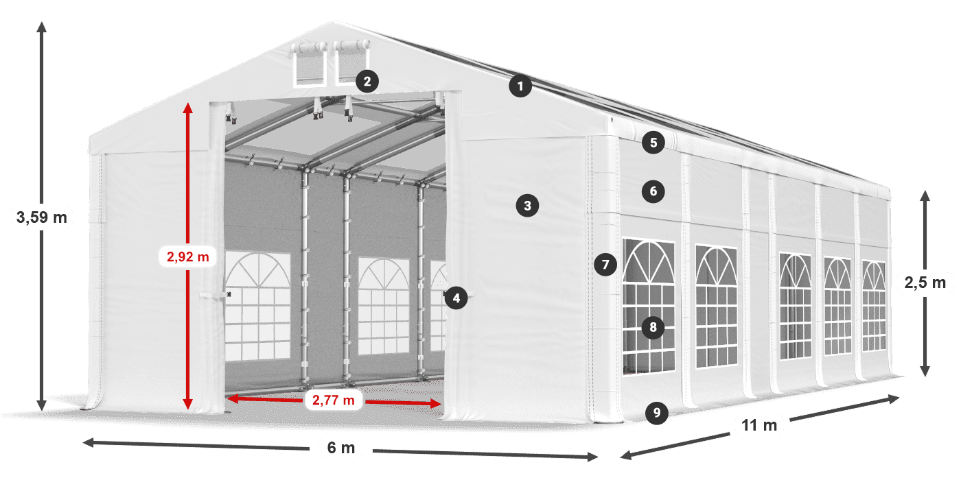 Dach: MS T 580 PVC Ściany: FR 620 PVC 2.5m legenda