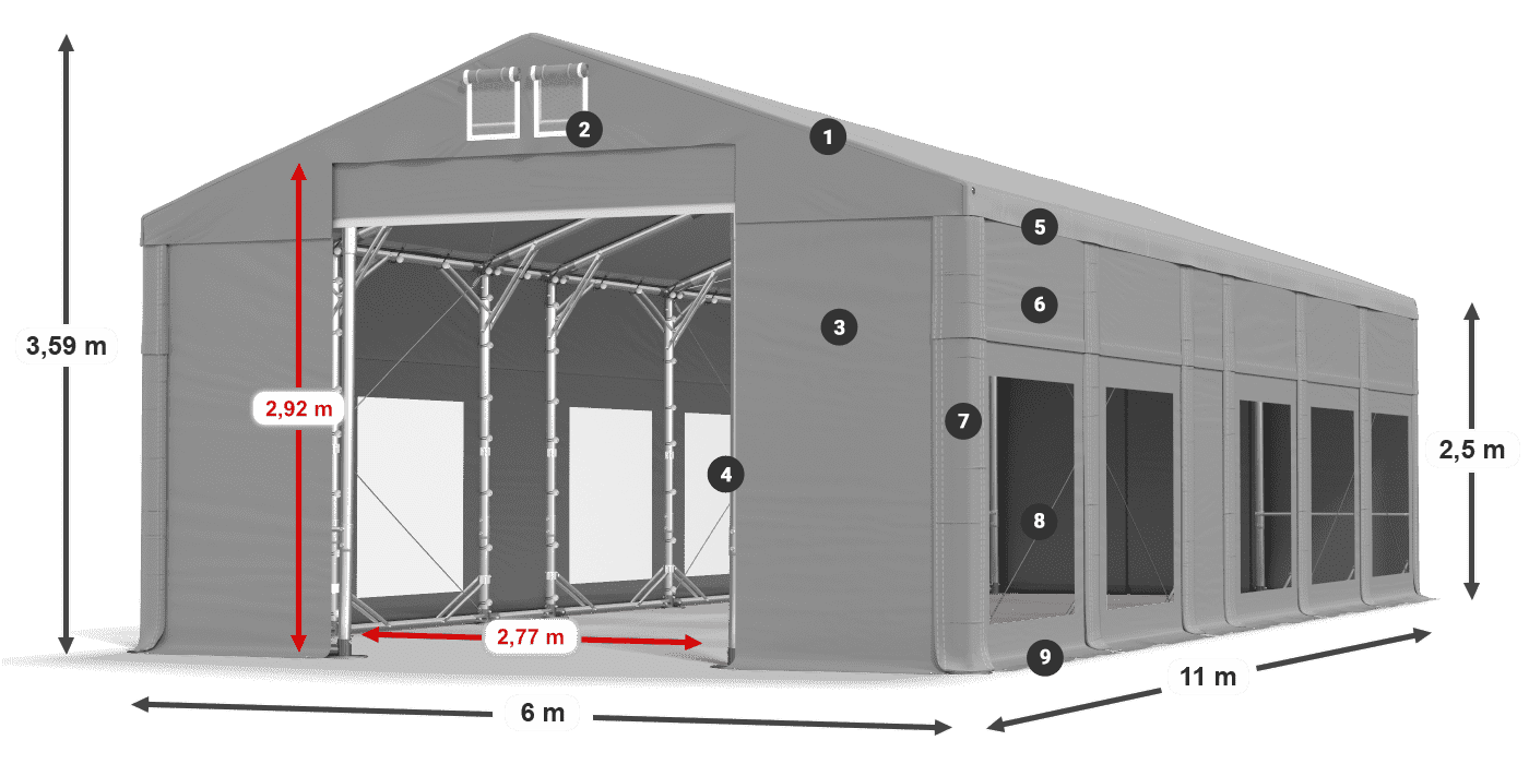 Dach: MS 580 PVC Ściany: MS 580 PVC 2.5m legenda