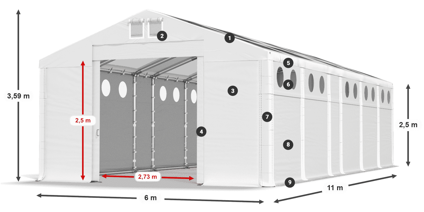 Dach: MS T 580 PVC Ściany: MS O 580 PVC 2.5m legenda
