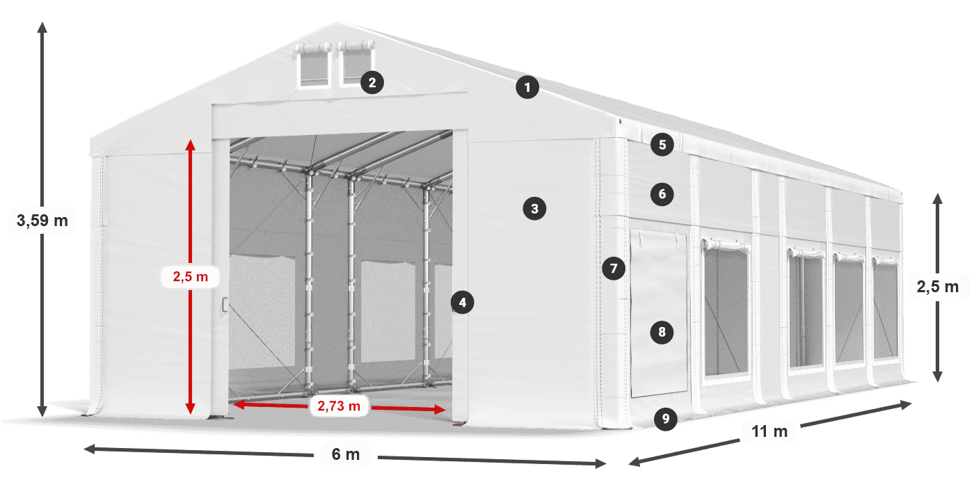 Dach: MS 580 PVC Ściany: SD M 500 PVC 2.5m legenda
