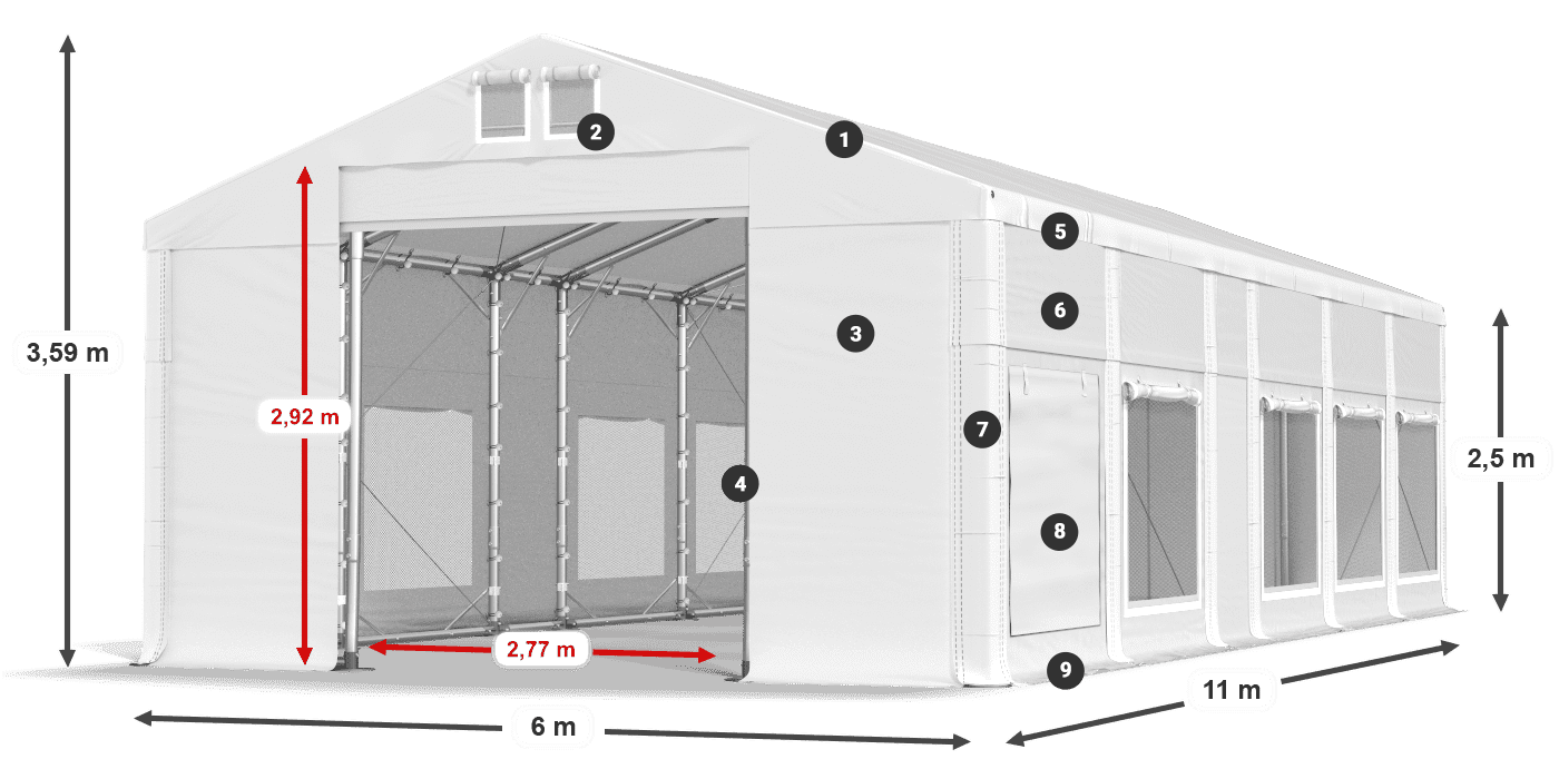 Dach: MS 580 PVC Ściany: SD M 500 PVC 2.5m legenda