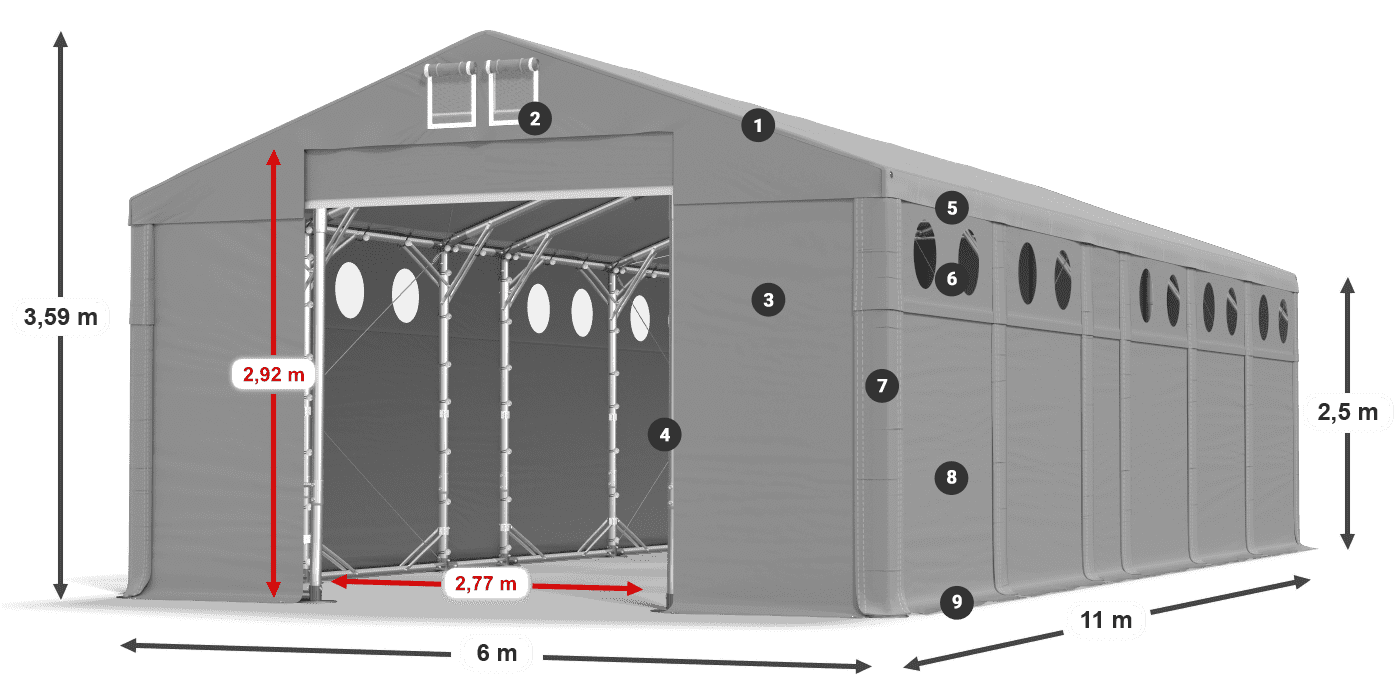 Dach: MS 580 PVC Ściany: SD O 500 PVC 2.5m legenda