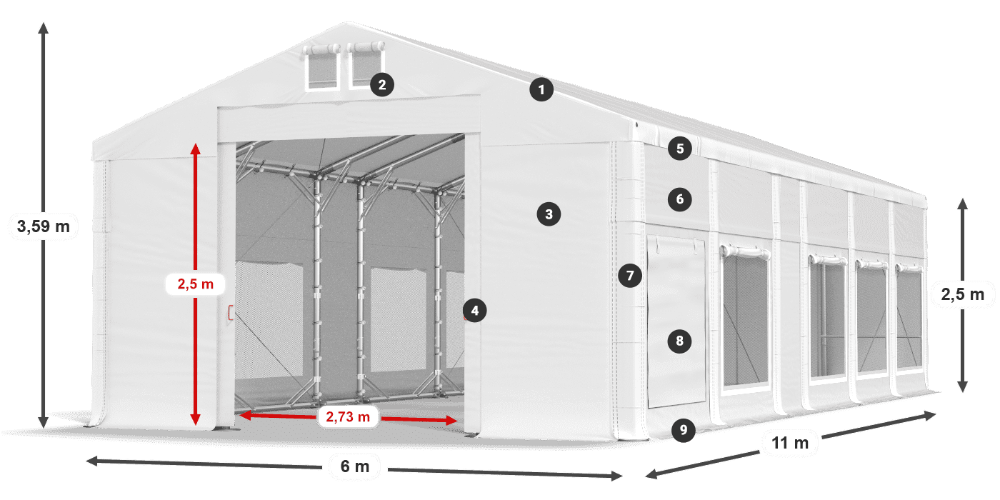Dach: MS 580 PVC Ściany: SD M 500 PVC 2.5m legenda
