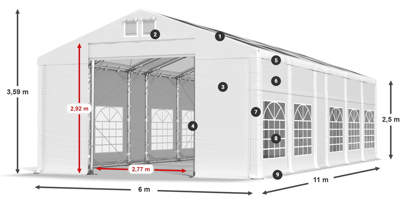 Dach: MS 580 PVC Ściany: SD 500 PVC 2.5m legenda