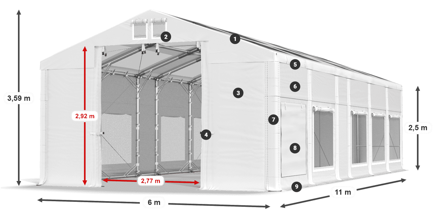 Dach: MS T 580 PVC Ściany: SD M 500 PVC 2,5m legenda