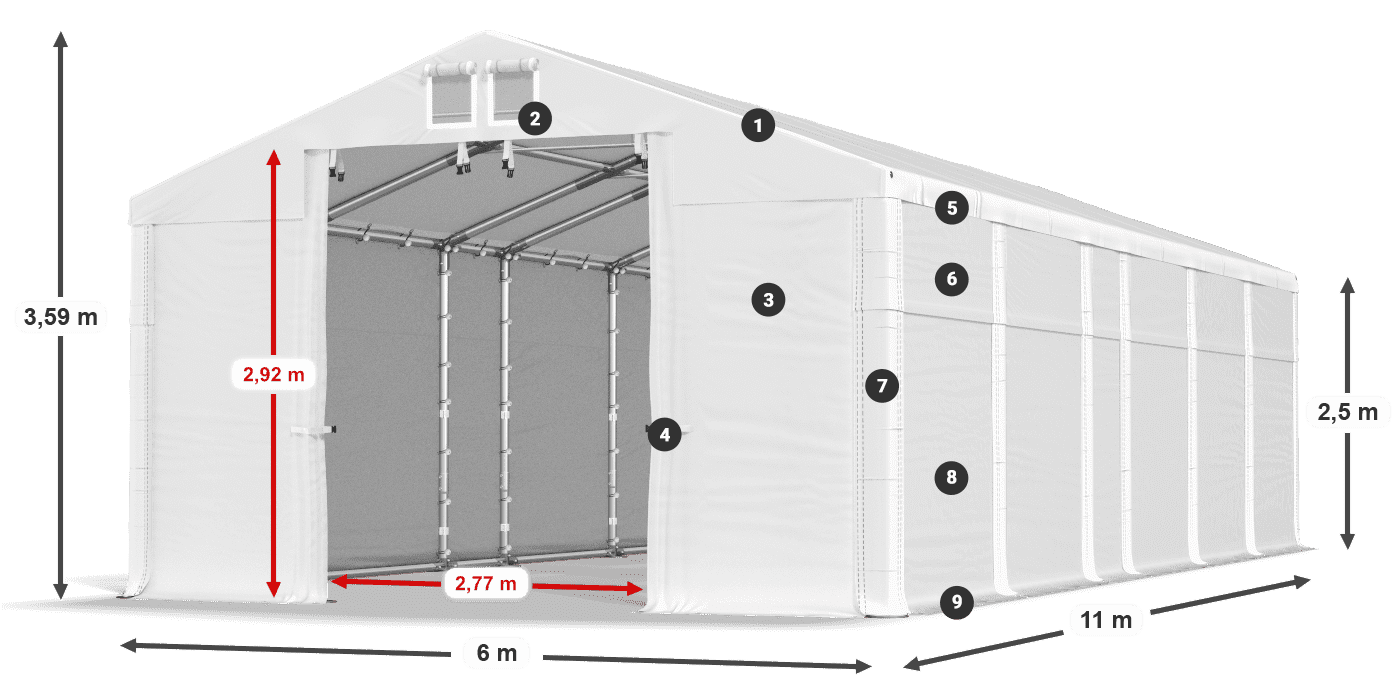 Dach: MS 580 PVC Ściany: SD 500 PVC 2.5m legenda