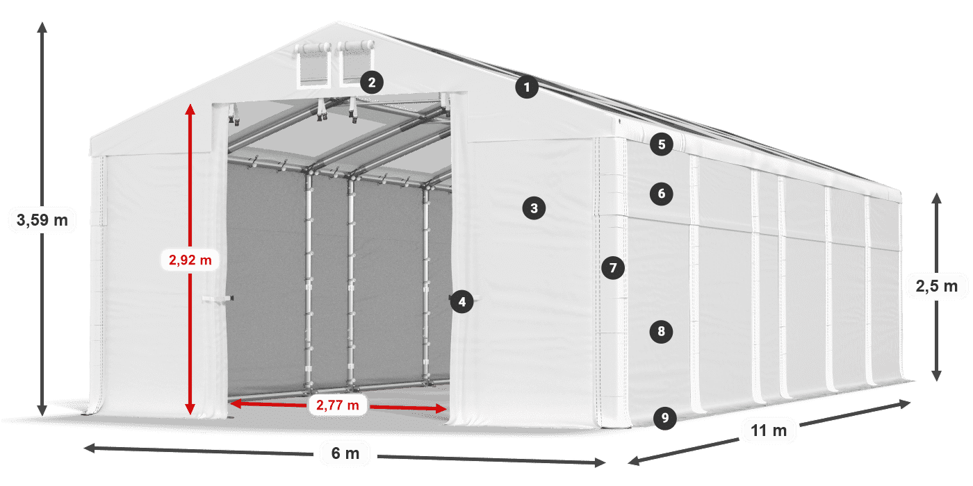 Dach: MS T 580 PVC Ściany: SD 500 PVC 2,5m legenda