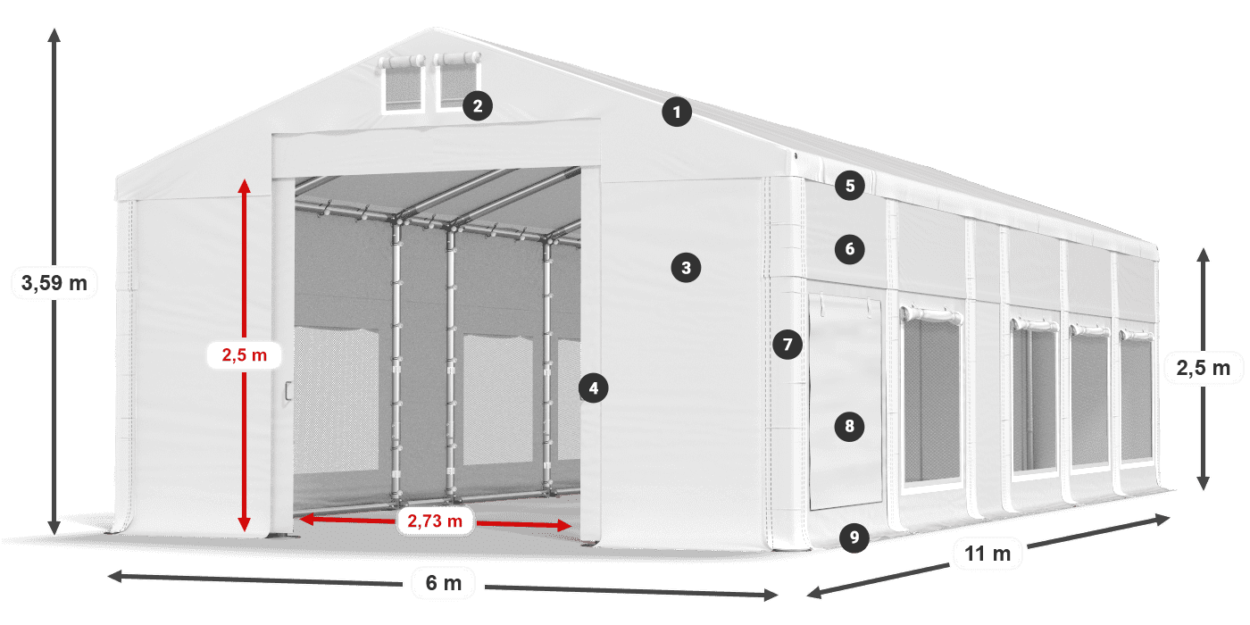 Dach: MS 580 PVC Ściany: SD M 500 PVC 2.5m legenda