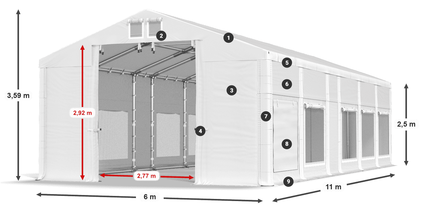 Dach: MS 580 PVC Ściany: SD M 500 PVC 2.5m legenda