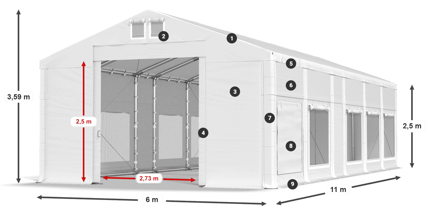 Dach: MS 580 PVC Ściany: SD M 500 PVC 2.5m legenda