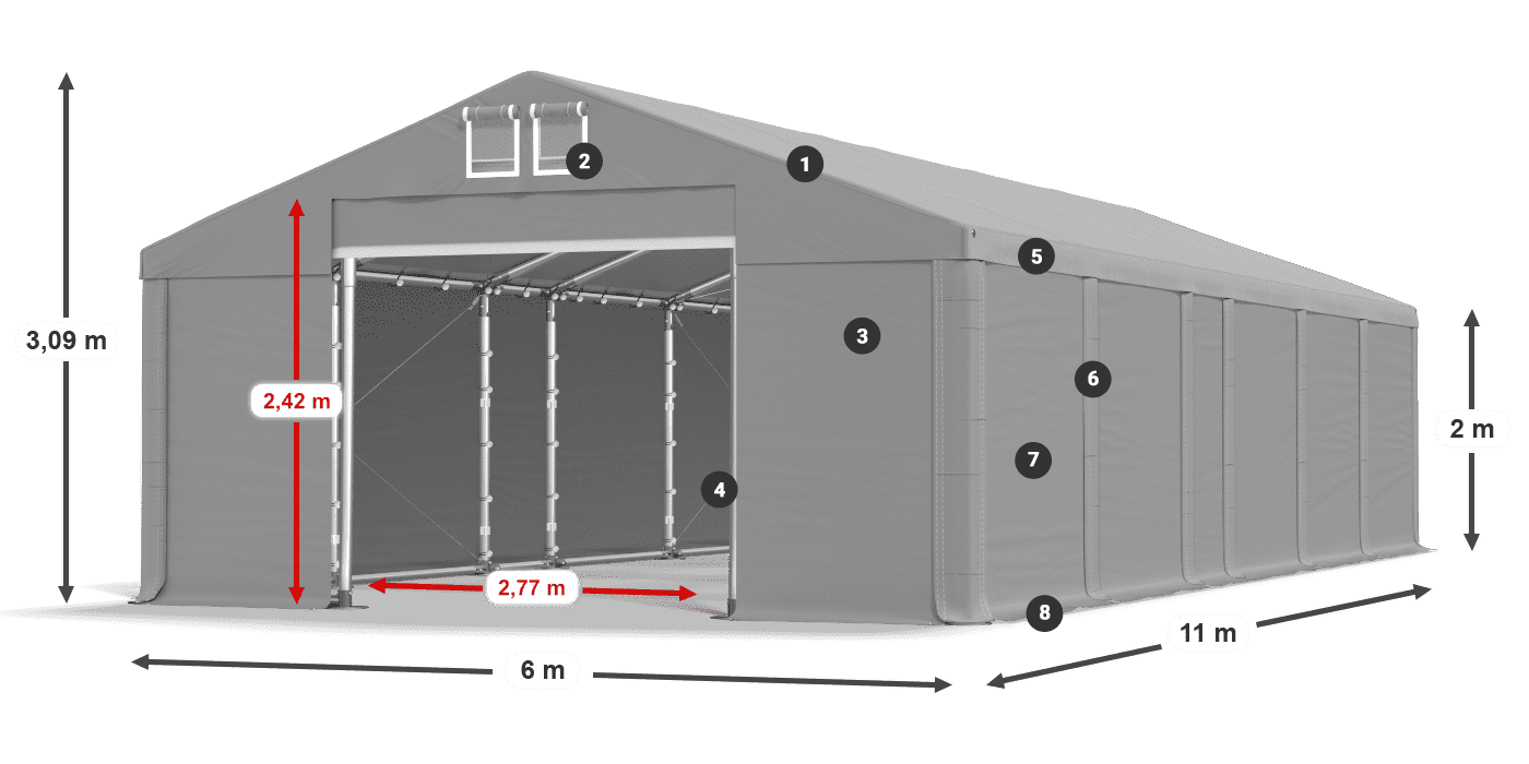 Dach: FR 620 PVC Ściany: SD 580 PVC 2m legenda