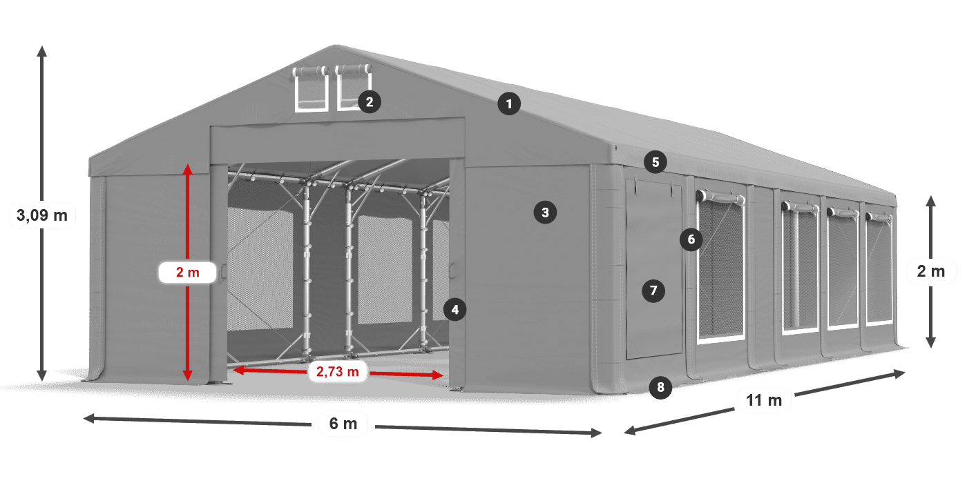 Dach: FR 620 PVC Ściany: SD 500 PVC 2m legenda
