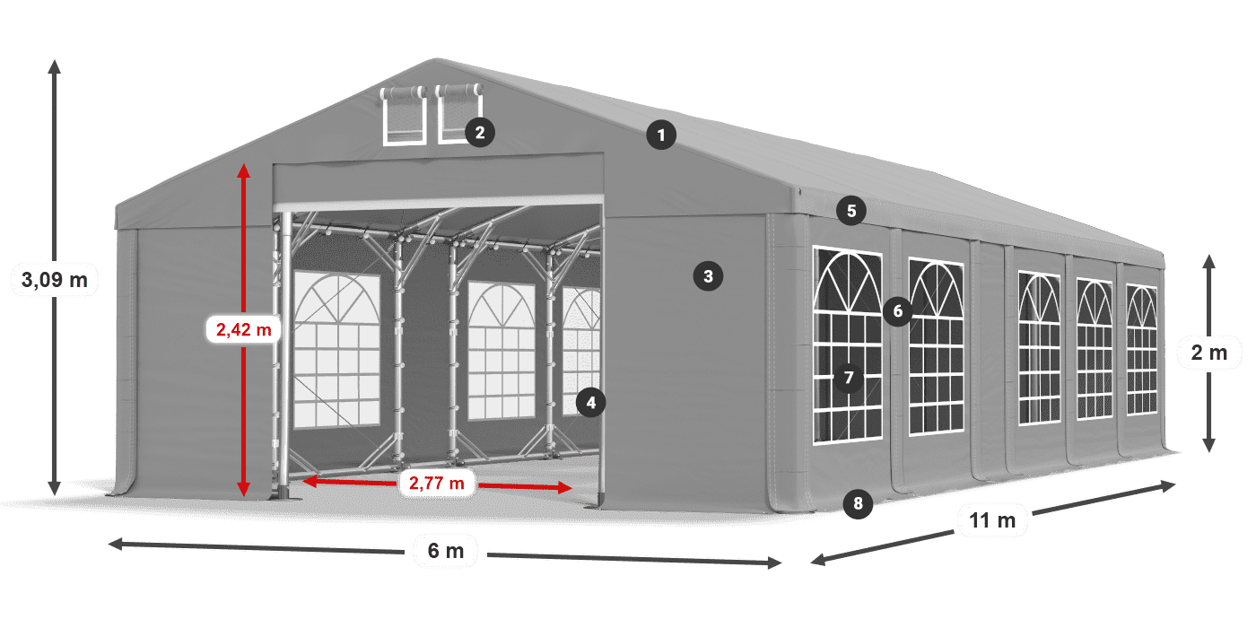 Dach: FR 620 PVC Ściany: SD 500 PVC 2m legenda