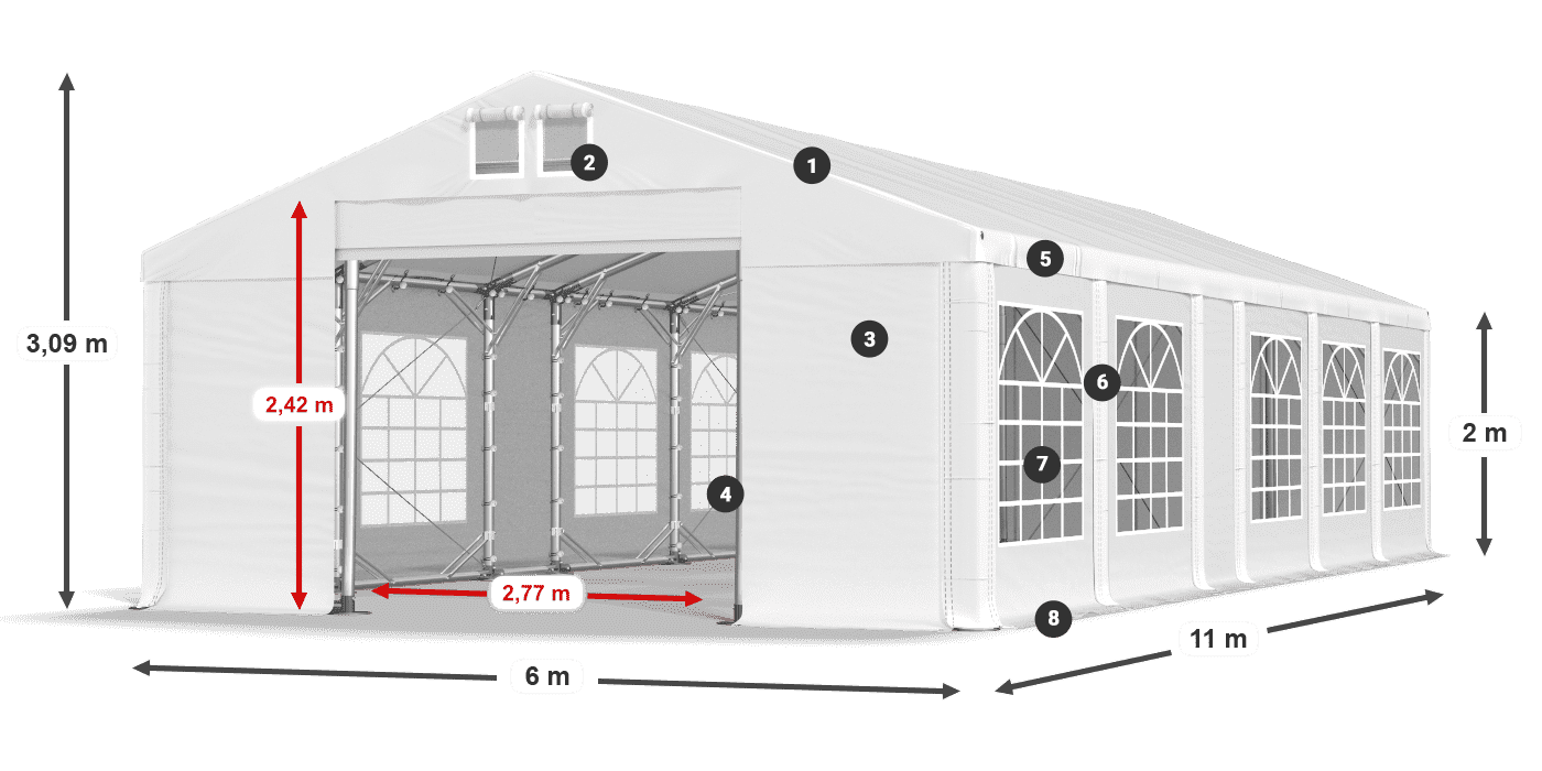 Dach: MS 580 PVC Ściany: FR 620 PVC 2m legenda