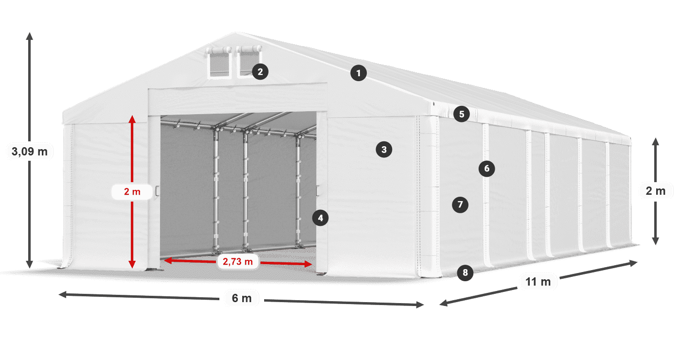Dach: MS 580 PVC Ściany: FR M 620 PVC 2m legenda