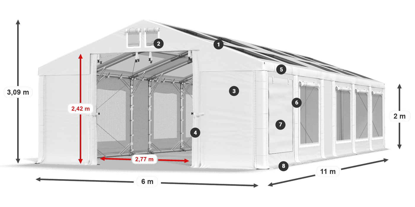 Dach: MS T 580 PVC Ściany: SDM  500 PVC 2m legenda