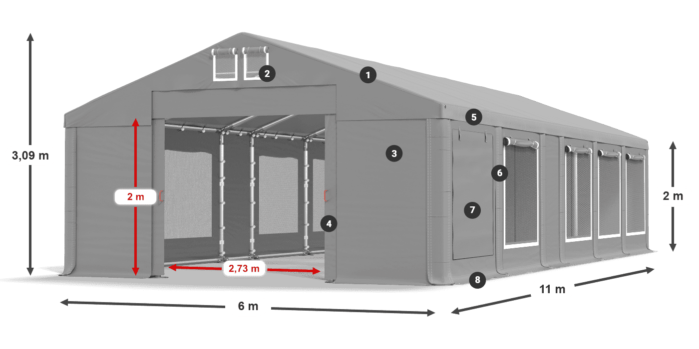 Dach: MS 580 PVC Ściany: SD M 500 PVC 2m legenda